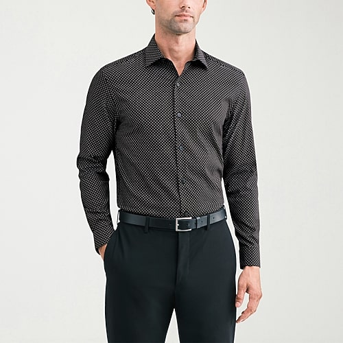 Van Heusen Ultra Flex Mens Regular Fit Wrinkle Free Long Sleeve Dress Shirt In Black