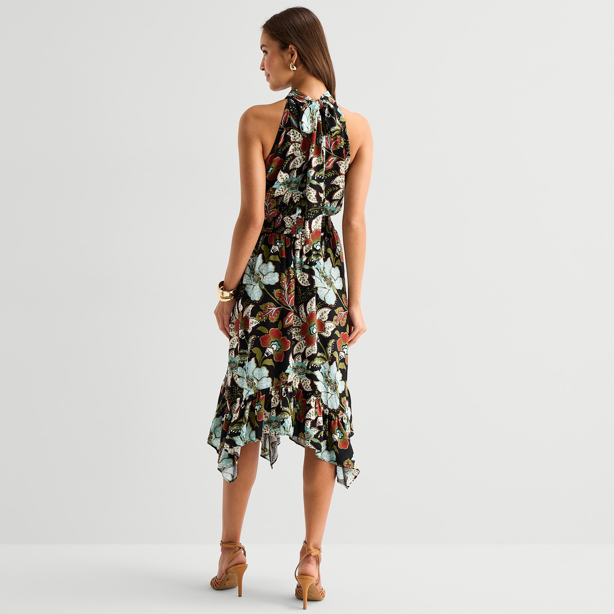MSK Womens Midi Mock Neck Sleeveless Floral Fit + Flare Dress