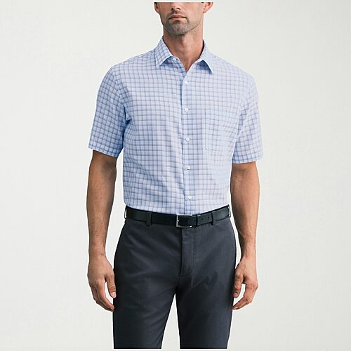Van Heusen Mens Regular Fit Wrinkle Free Short Sleeve Dress Shirt In Blue