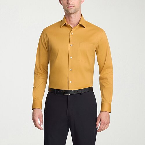 Van Heusen Everyday Defense Stain Shield Fitted Mens Modern Fit Long Sleeve Dress Shirt In Yellow