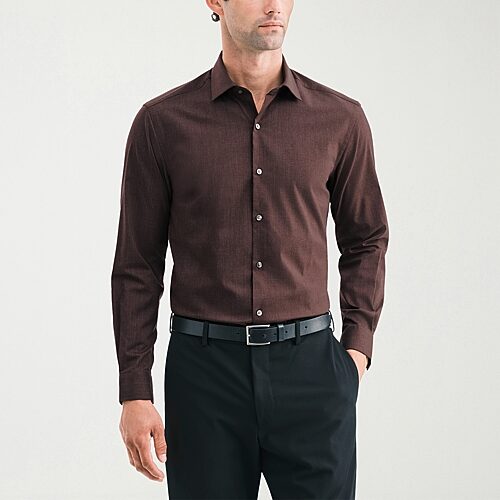 Van Heusen Comfort Performance Mens Regular Fit Long Sleeve Dress Shirt In Brown