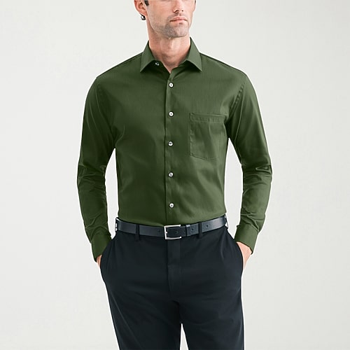 Van Heusen Everyday Defense Stain Shield Mens Regular Fit Long Sleeve Dress Shirt In Green