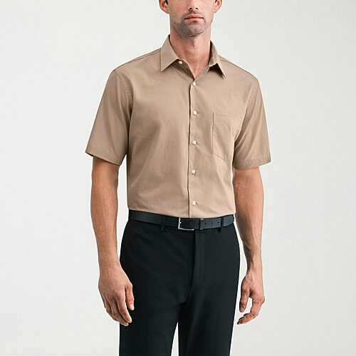 Van Heusen Mens Regular Fit Wrinkle Free Short Sleeve Dress Shirt In Brown