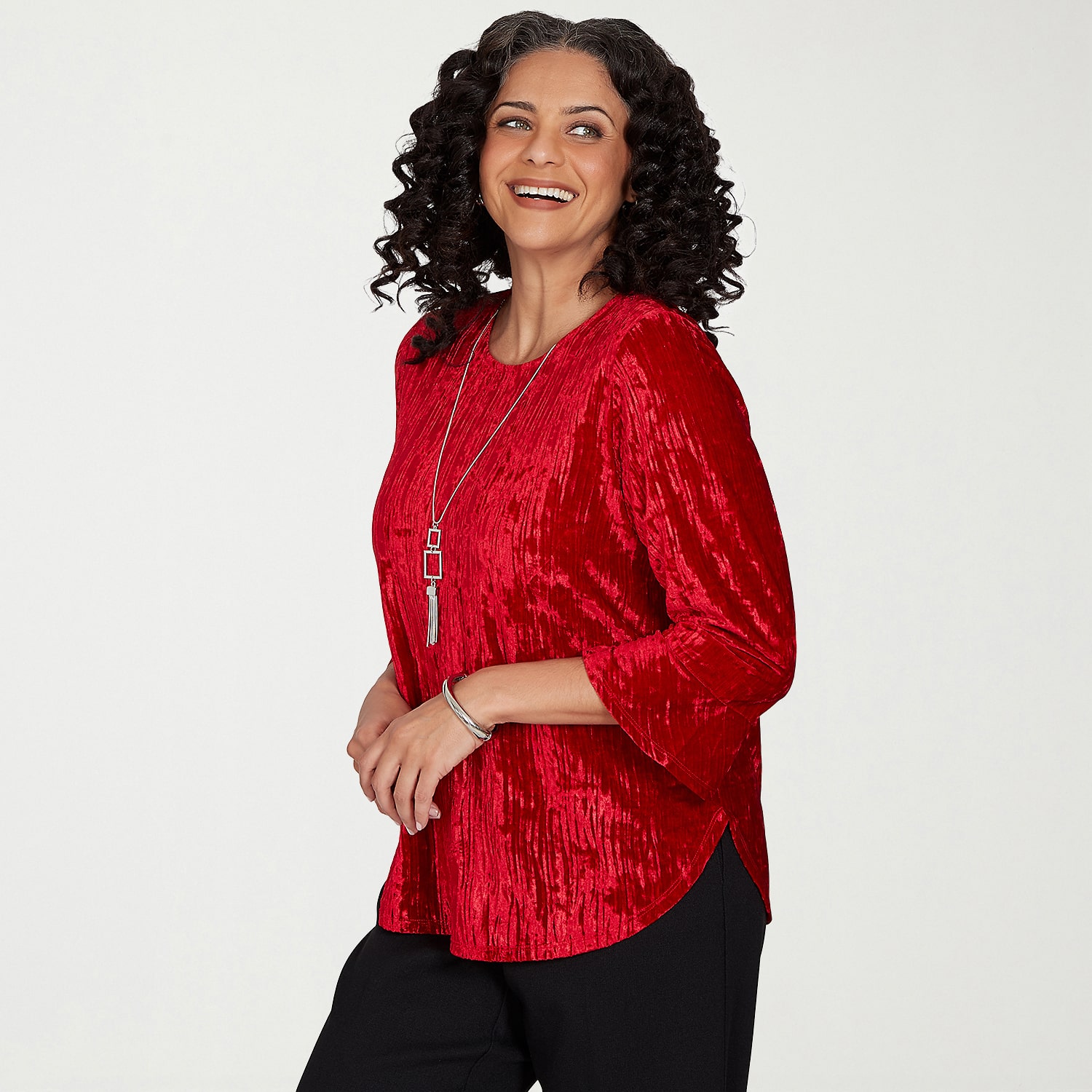 Alfred Dunner Dinner Theater Womens Crew Neck 3/4 Sleeve Blouse