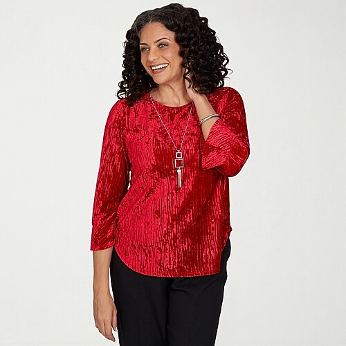 Alfred Dunner Dinner Theater Womens Crew Neck 3/4 Sleeve Blouse In Red