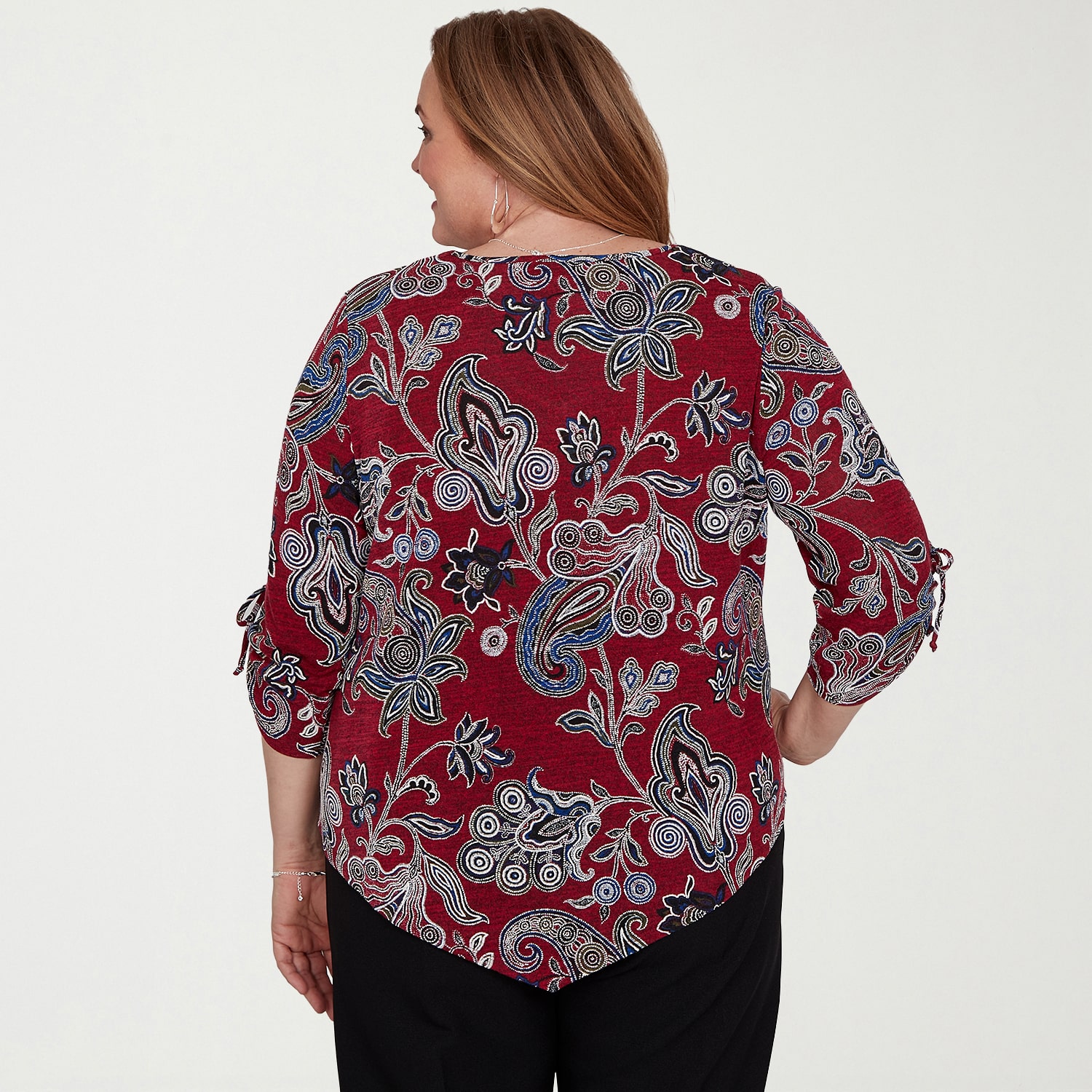 Alfred Dunner Dinner Theater Womens Plus V Neck 3/4 Sleeve T-Shirt