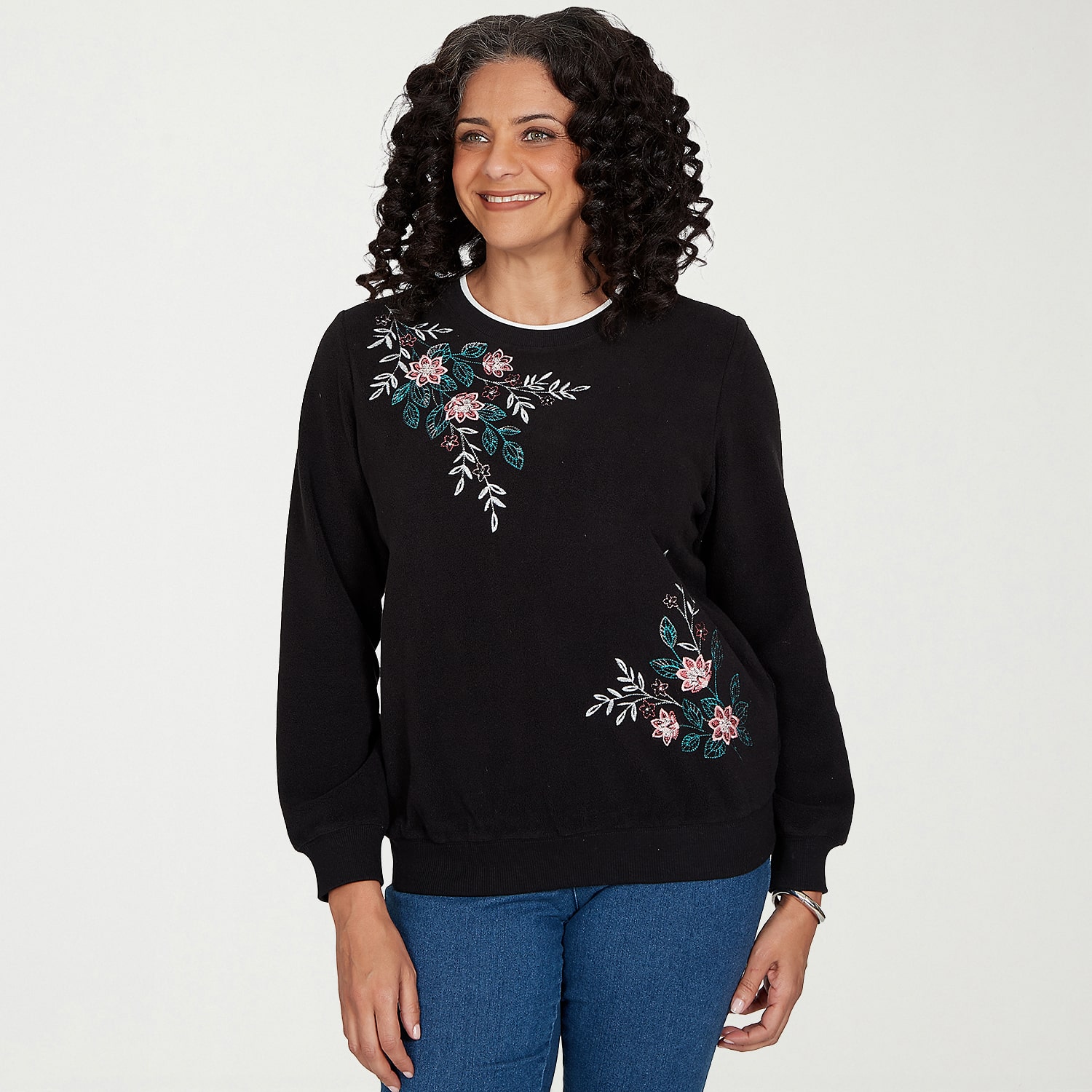 Alfred Dunner Womens Crew Neck Long Sleeve Sweatshirt