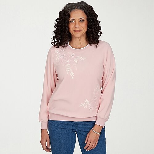 Alfred Dunner Womens Crew Neck Long Sleeve Sweatshirt In Pink