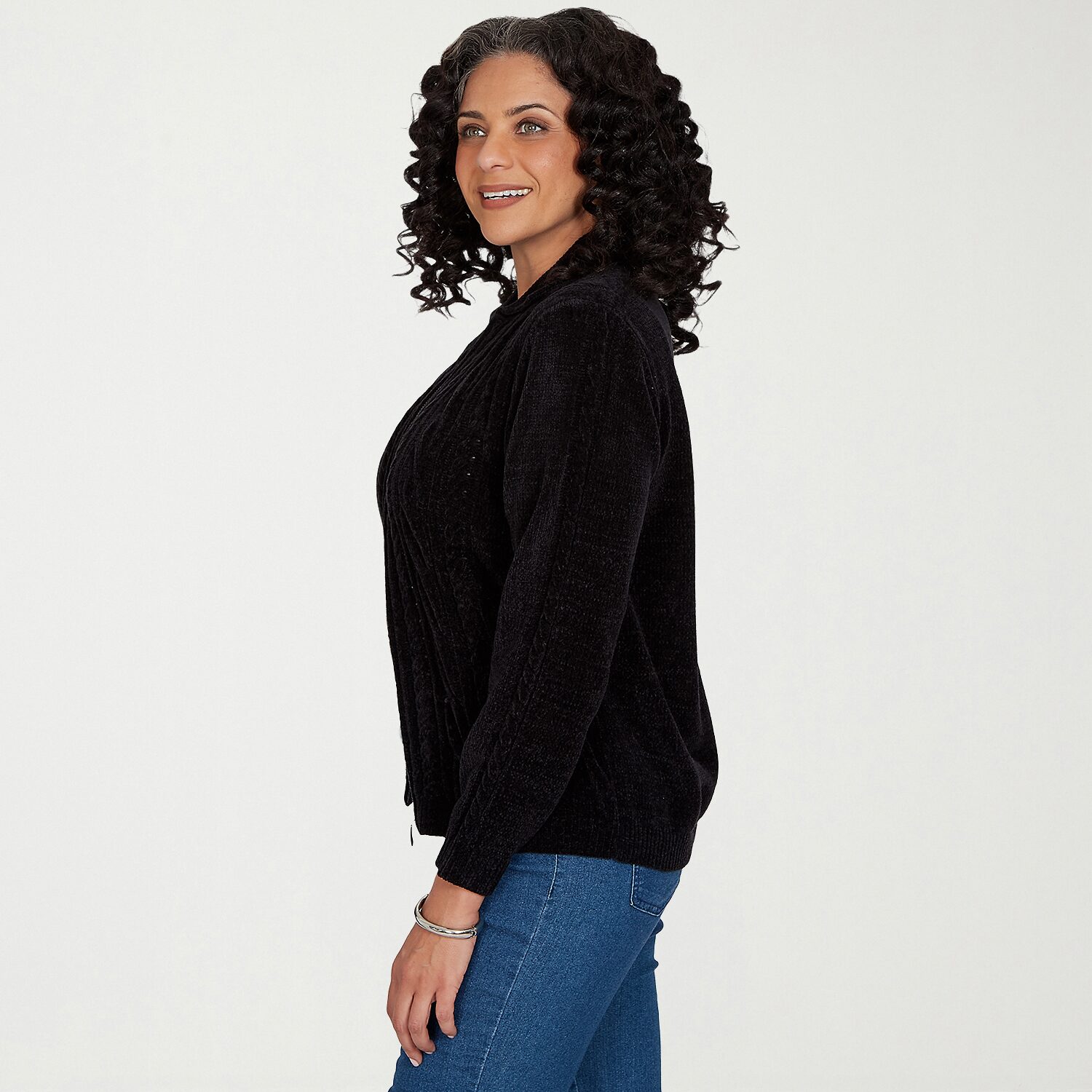 Alfred Dunner Womens Long Sleeve Zipper Cardigan