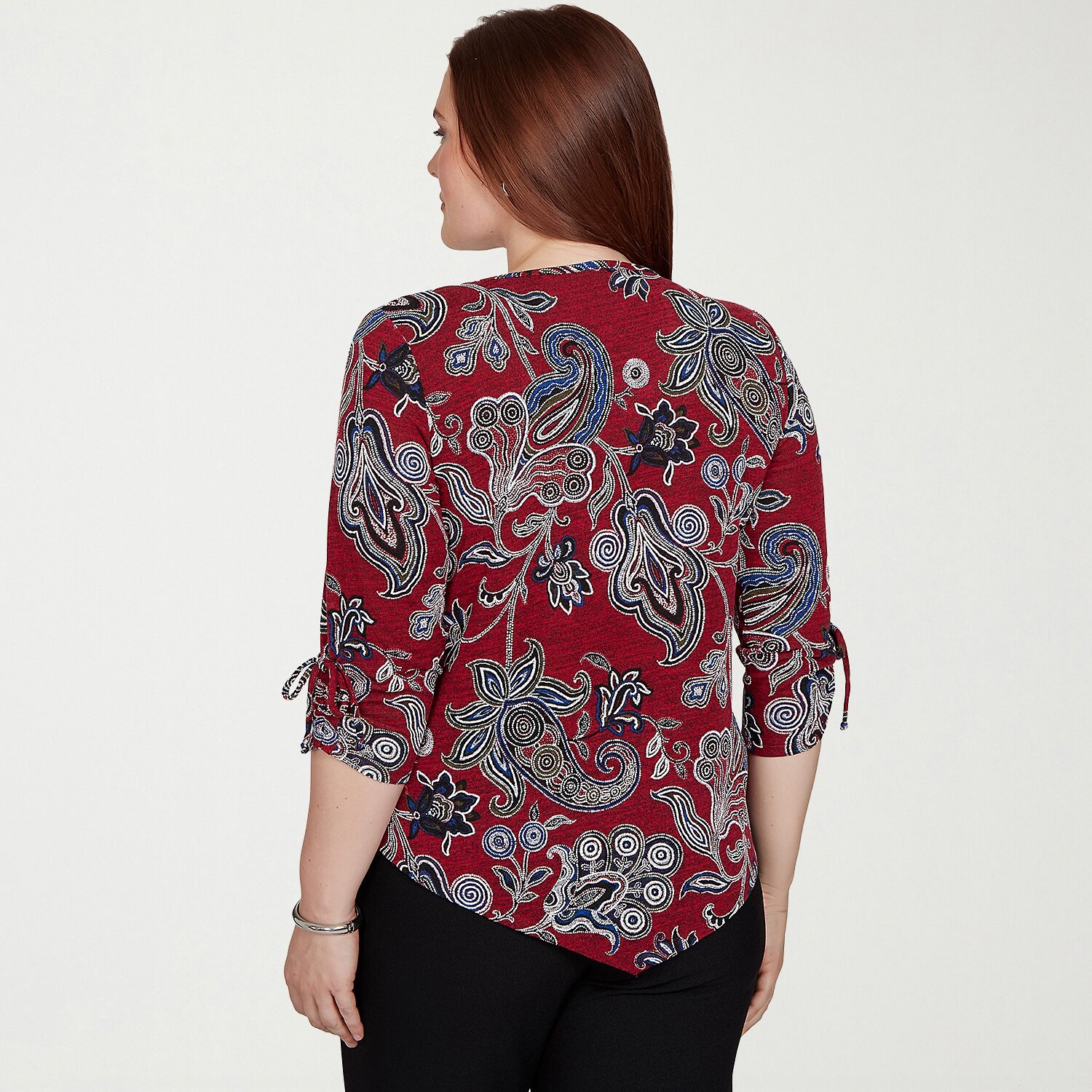 Alfred Dunner Dinner Theater Womens V Neck 3/4 Sleeve T-Shirt