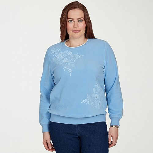 Alfred Dunner Womens Crew Neck Long Sleeve Sweatshirt In Blue