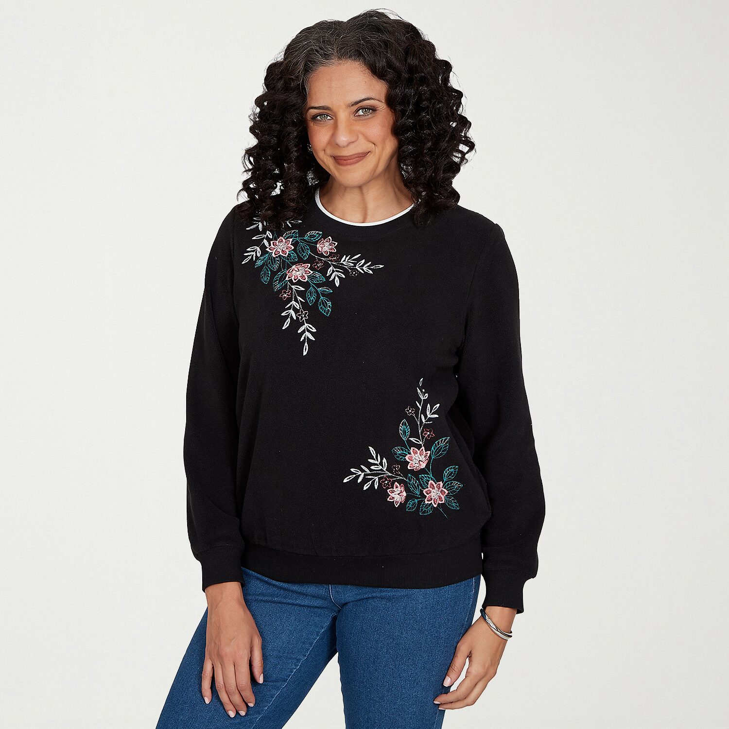 Alfred Dunner Womens Crew Neck Long Sleeve Sweatshirt