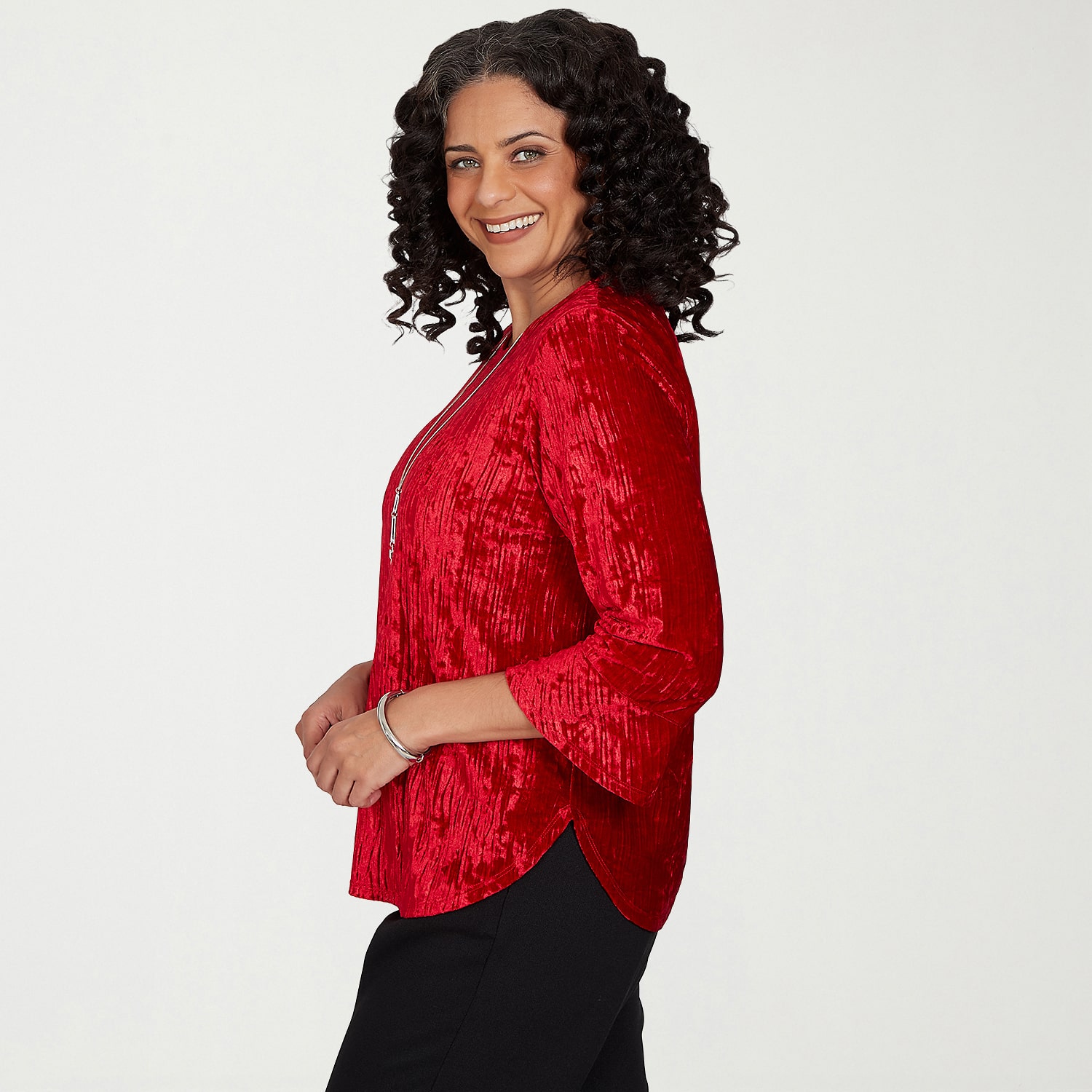 Alfred Dunner Dinner Theater Womens Crew Neck 3/4 Sleeve Blouse