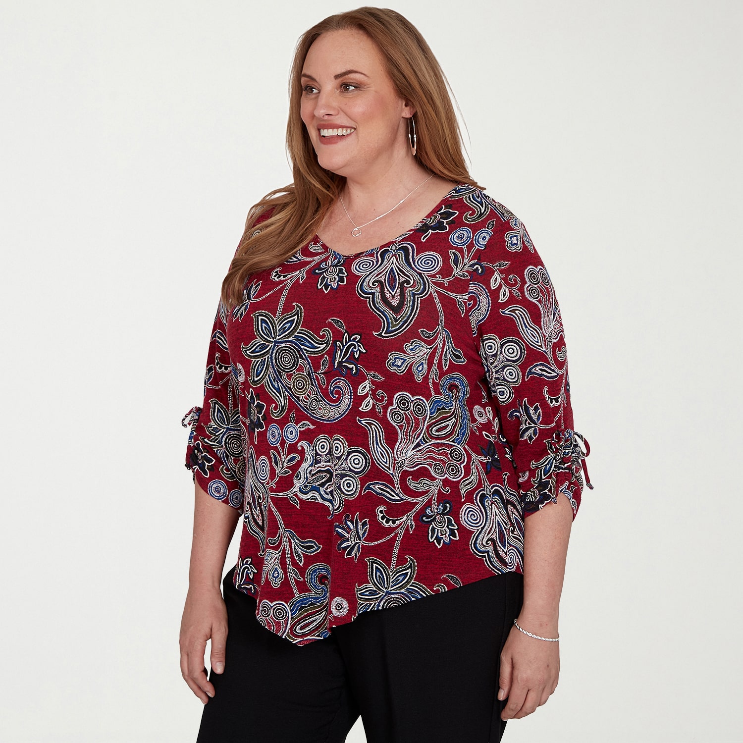 Alfred Dunner Dinner Theater Womens Plus V Neck 3/4 Sleeve T-Shirt