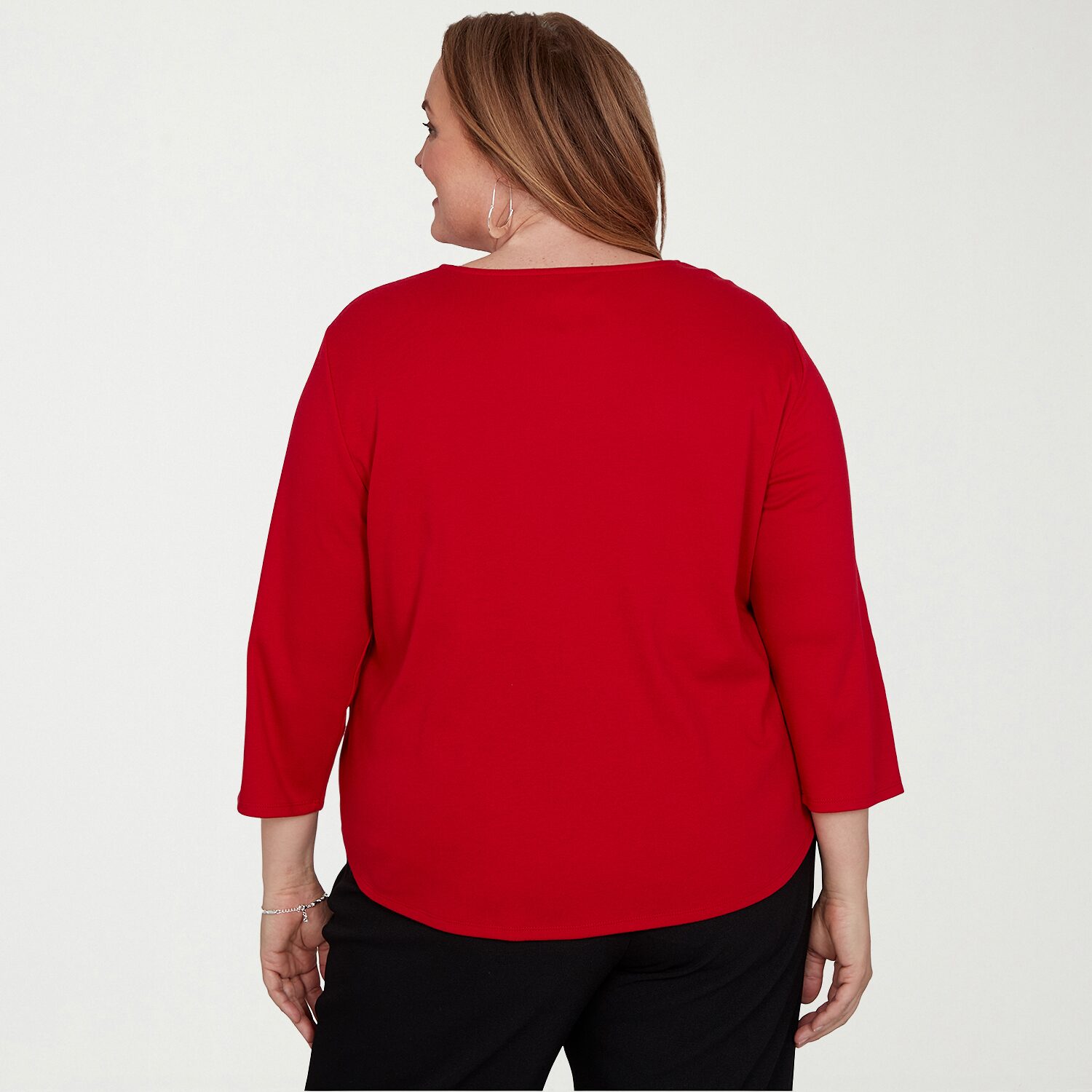Alfred Dunner Dinner Theater Womens Plus Keyhole Neck 3/4 Sleeve T-Shirt