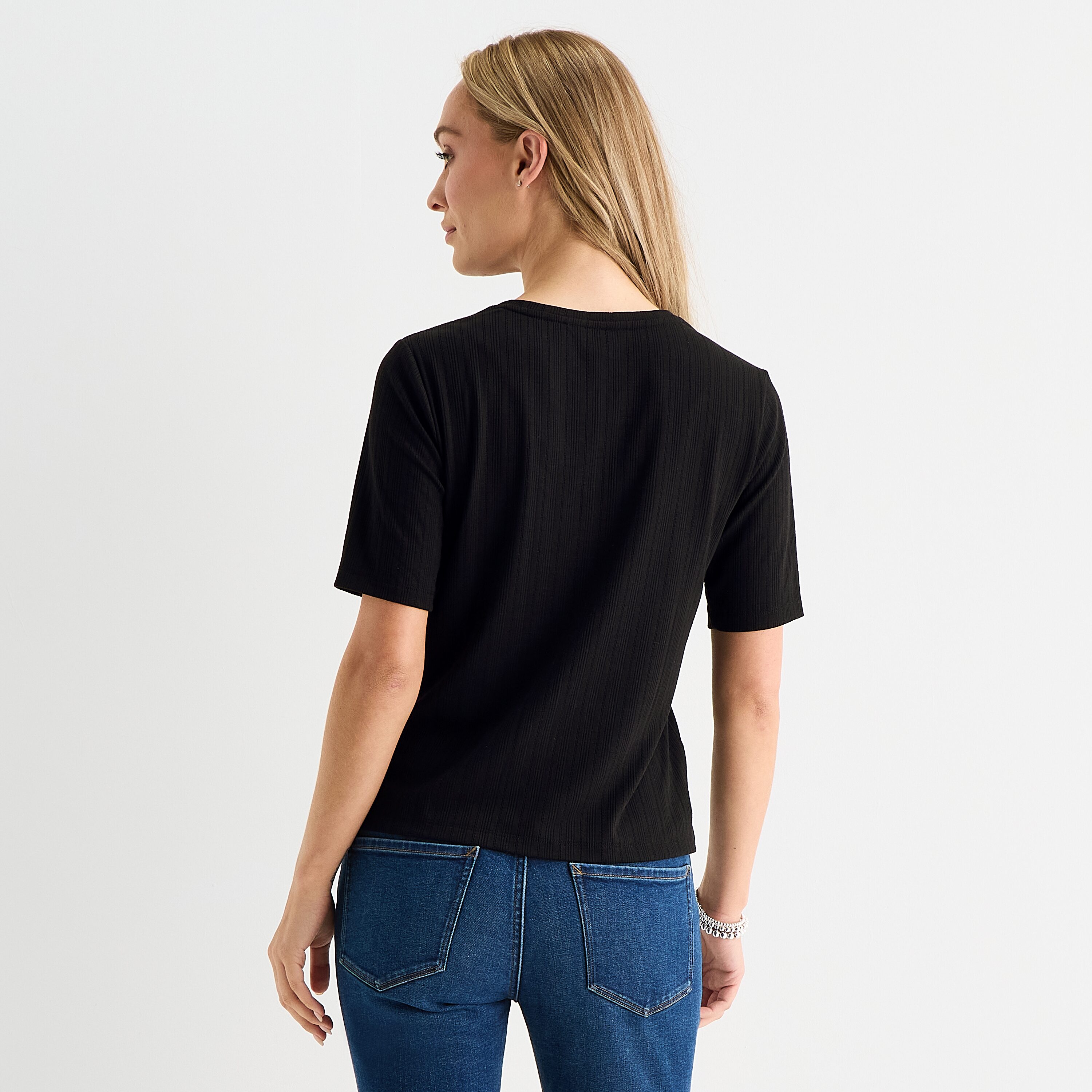 Liz Claiborne Womens Petite Elbow Sleeve Regular Fit Henley Shirt