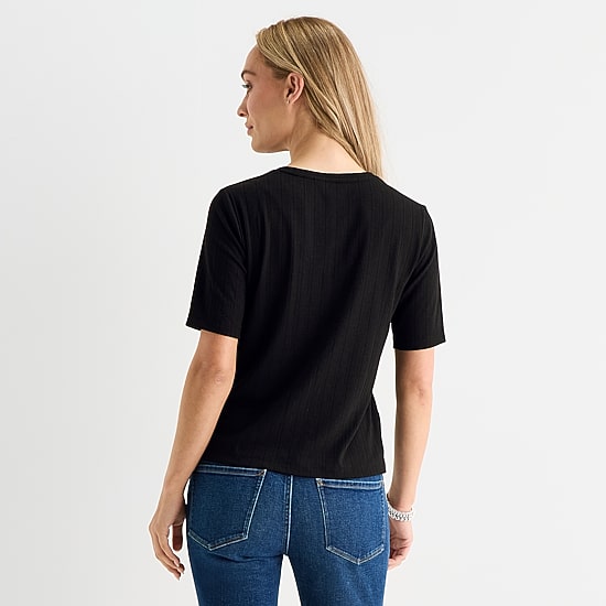 Liz Claiborne Womens Petite Elbow Sleeve Regular Fit Henley Shirt
