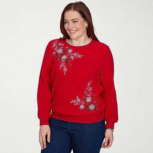 Alfred Dunner Womens Crew Neck Long Sleeve Sweatshirt In Red