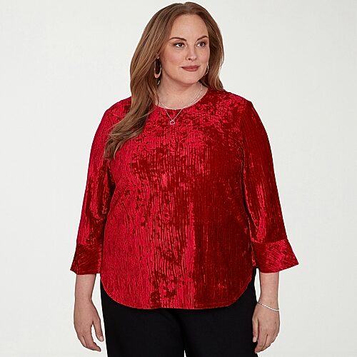 Alfred Dunner Dinner Theater Womens Plus Crew Neck 3/4 Sleeve T-Shirt, 3x, Red