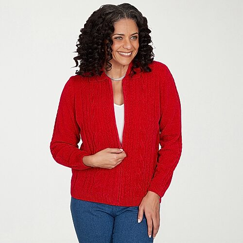 Alfred Dunner Womens Long Sleeve Zipper Cardigan In Red