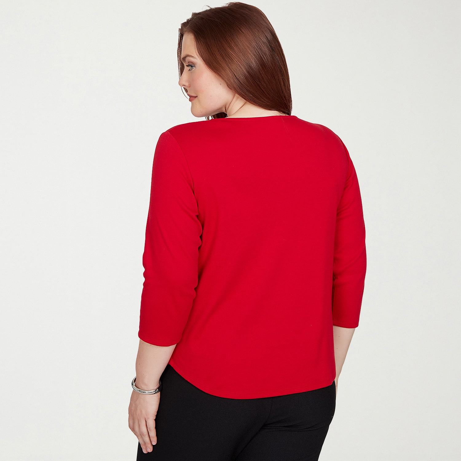 Alfred Dunner Dinner Theater Womens Keyhole Neck 3/4 Sleeve T-Shirt