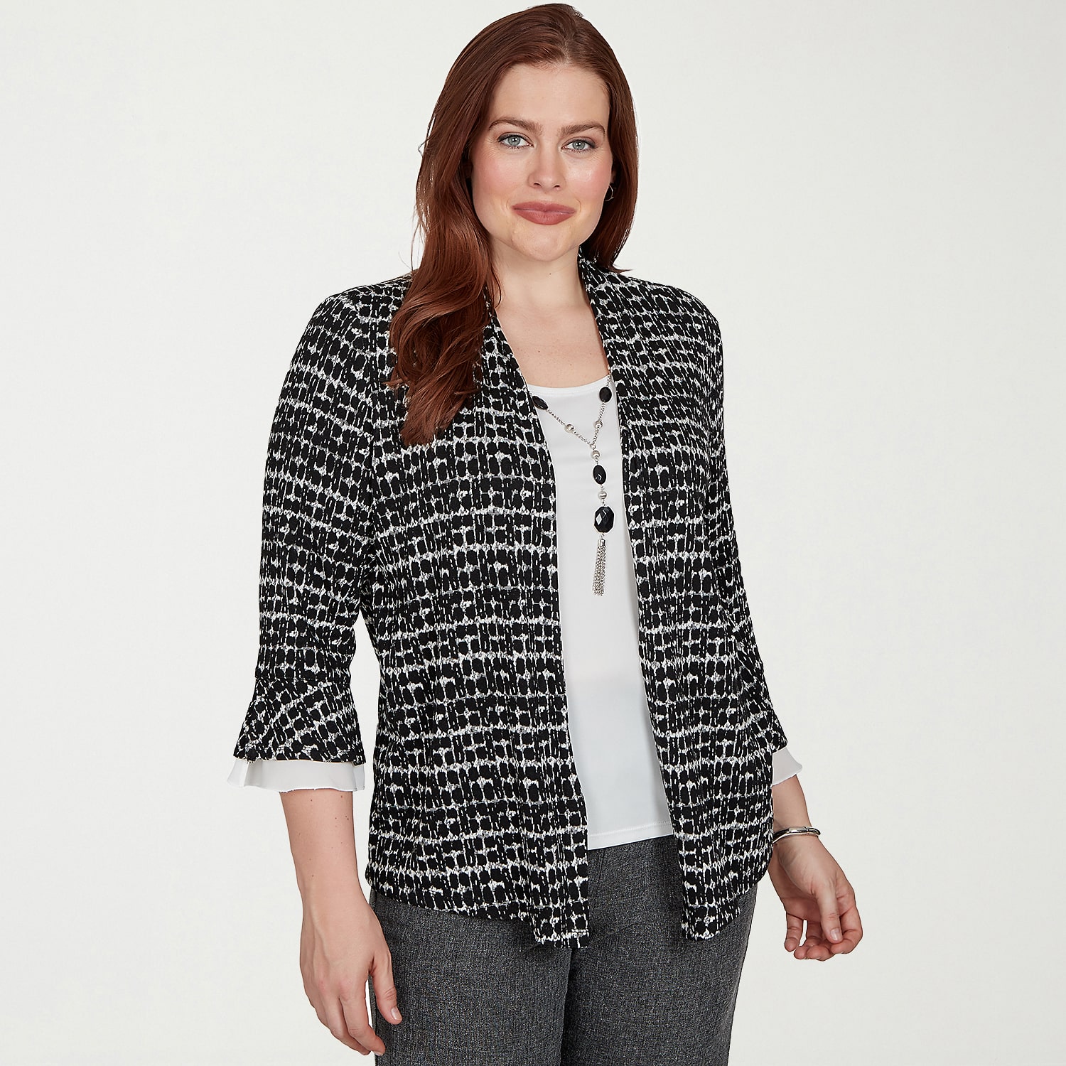 Alfred Dunner Dinner Theater Womens Round Neck 3/4 Sleeve Layered Top