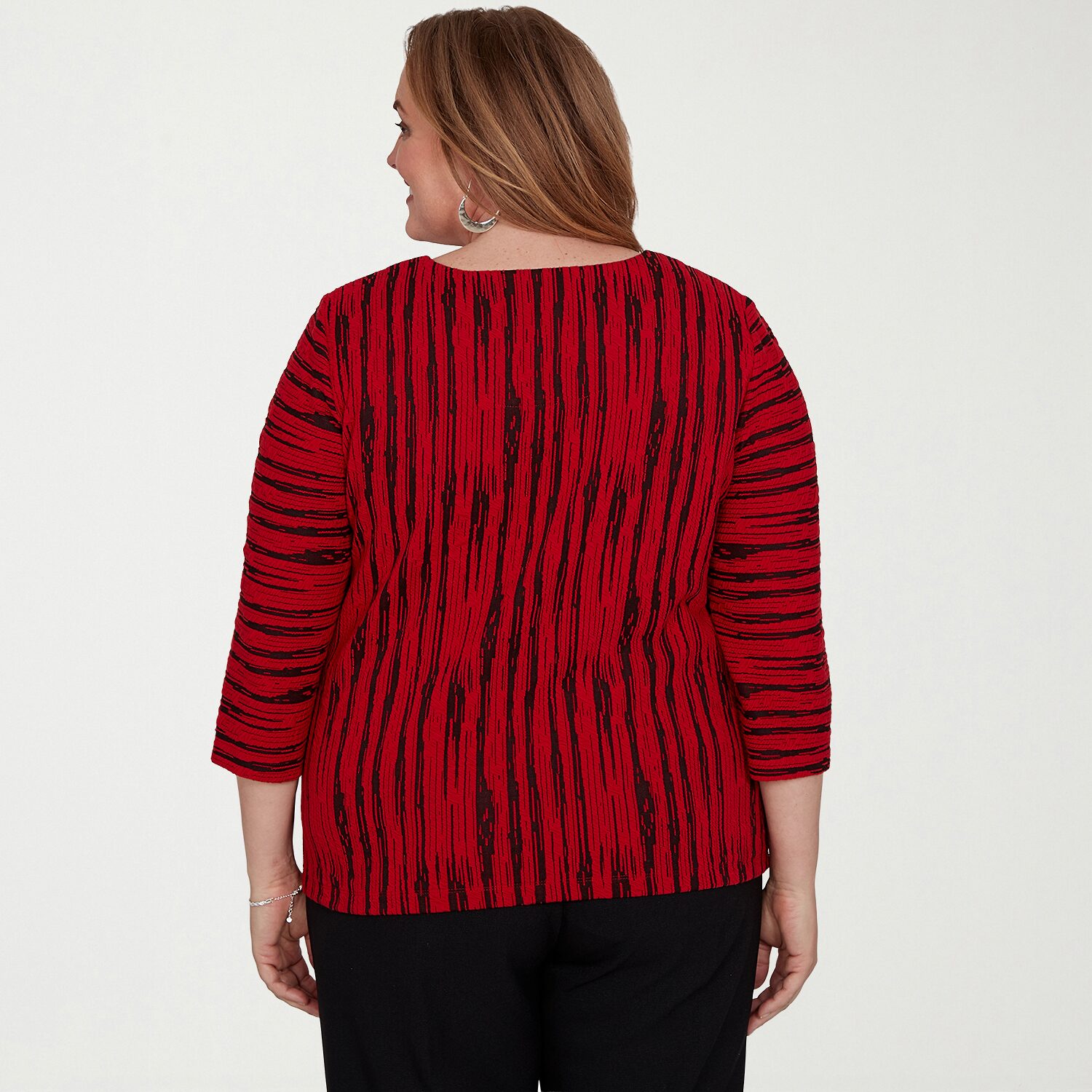 Alfred Dunner Dinner Theater Womens Plus Split Crew Neck 3/4 Sleeve T-Shirt