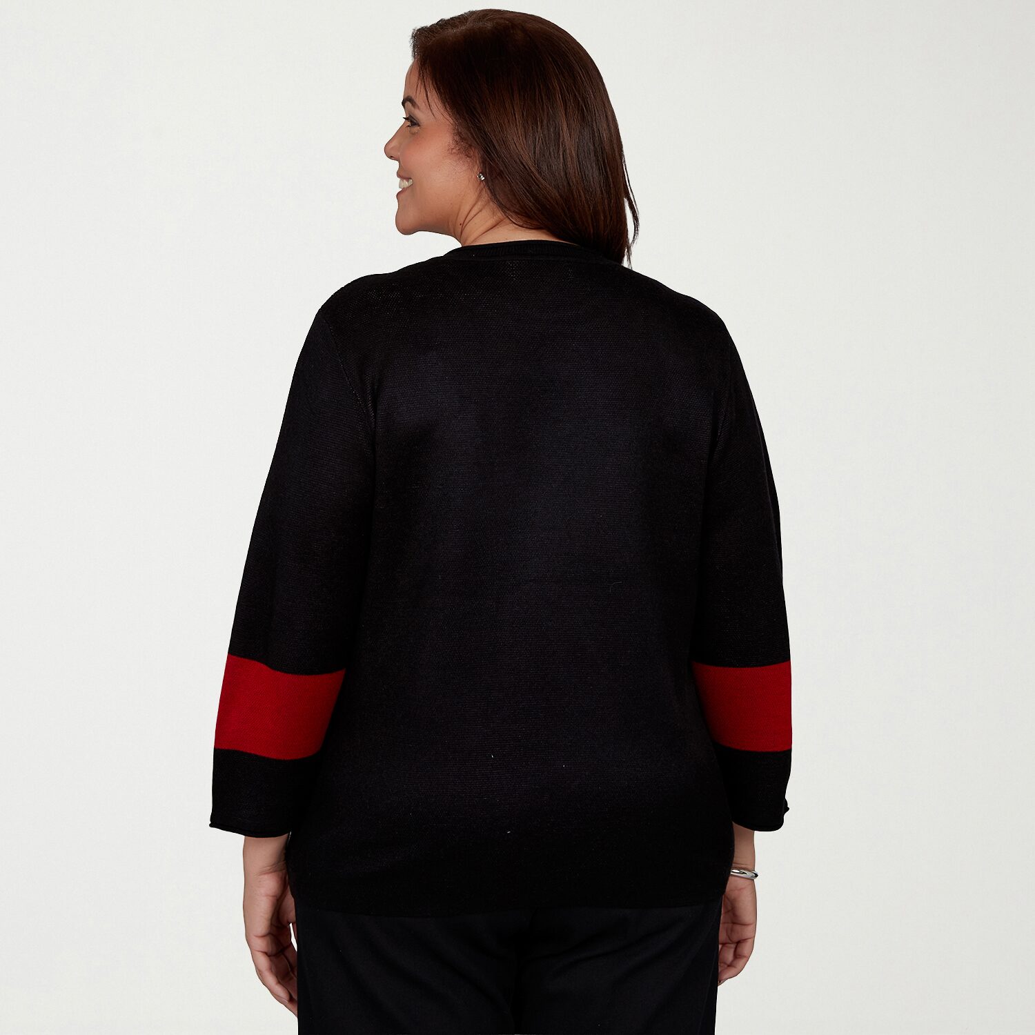 Alfred Dunner Plus Dinner Theater Womens Crew Neck 3/4 Sleeve Pullover Sweater