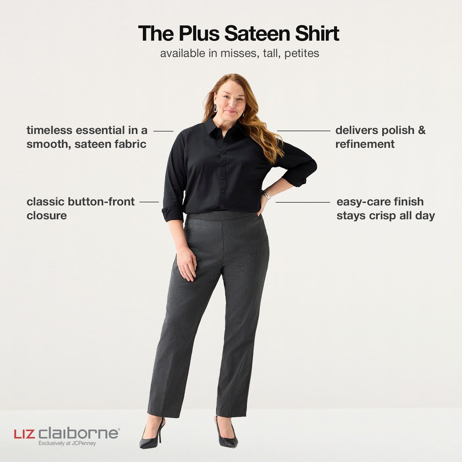 Liz Claiborne Womens Plus Long Sleeve Dress Shirt