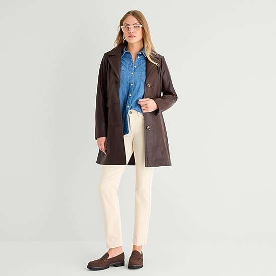 Gallery Womens Faux Leather Water Resistant Midweight Trench Coat