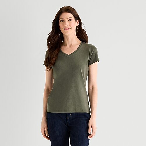St. John's Bay Womens V Neck Short Sleeve T-shirt In Green
