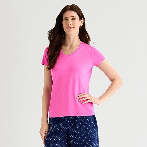 St. John's Bay Womens V Neck Short Sleeve T-shirt In Pink