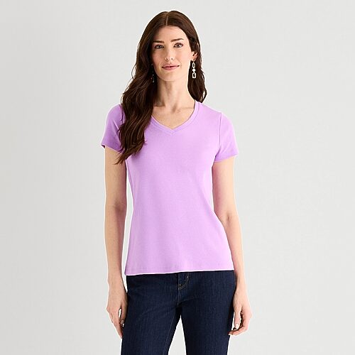St. John's Bay Womens V Neck Short Sleeve T-shirt In Purple