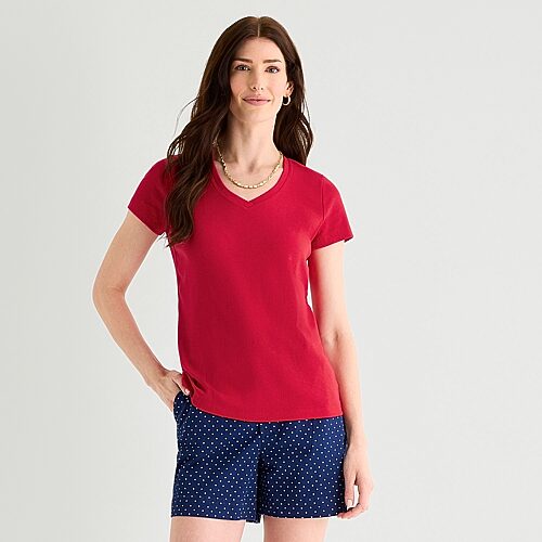 St. John's Bay Womens V Neck Short Sleeve T-shirt In Red