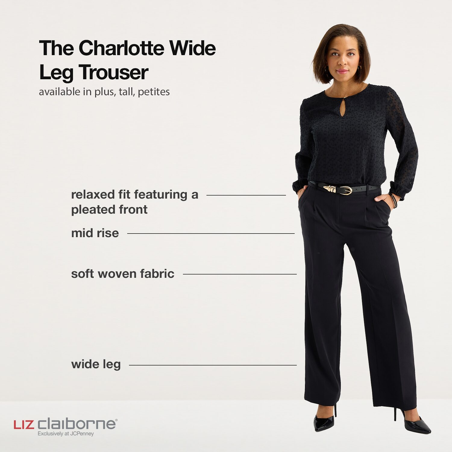 Liz Claiborne Charlotte Womens Wide Leg Mid Rise Trouser