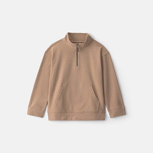 Carter's Little & Big Kid Boys Mock Neck Long Sleeve Casual Quarter-zip Pullover In Beige