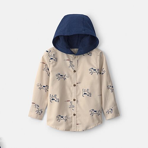 Carter's Babies' Toddler Boys Hooded Long Sleeve Fitted Regular Fit Button-down Shirt In White