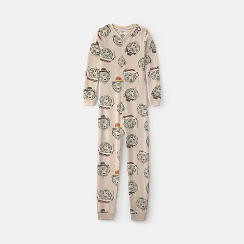 Carter's Little & Big Kid Boys Crew Neck Long Sleeve One Piece Pajama In Beige