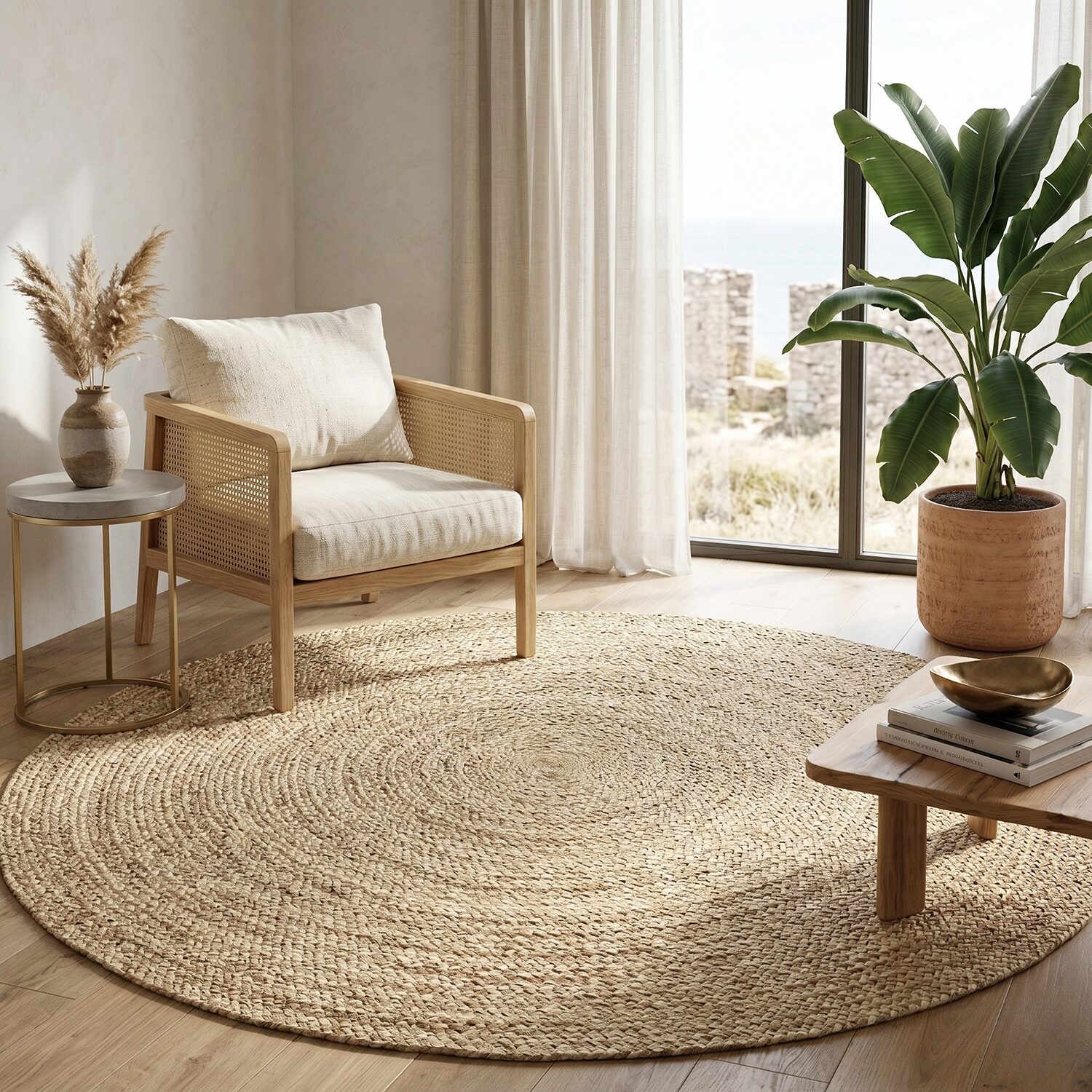 Brynn Mich Solid Braided Stain Resistant Indoor Round Area Rug