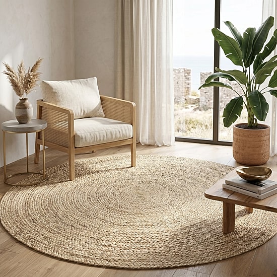 Brynn Mich Solid Braided Stain Resistant Indoor Round Area Rug