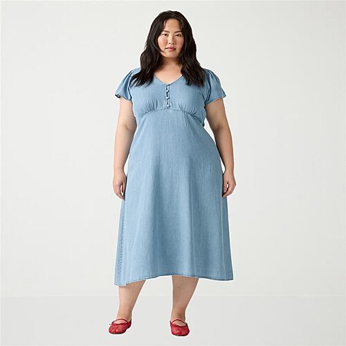 Levi 's Womens Plus Midi V Neck Sheath Dress In Blue