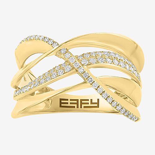Effy Final Call Limited Quantities! Womens 3mm 1/3 Ct. T.w. Natural White Diamond 14k Gold Crossover Band In Yellow