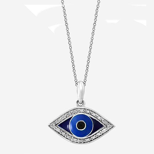 Effy Final Call Limited Quantities! Womens 1/10 Ct. T.w. Natural Diamond Sterling Silver Evil Eye 18 Inch Pendant Ne In Black