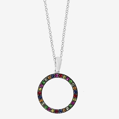 Effy Final Call Limited Quantities! Womens Genuine Multi Color Sapphire Sterling Silver Round 18 Inch Pendant Neckla In Multiple Colors