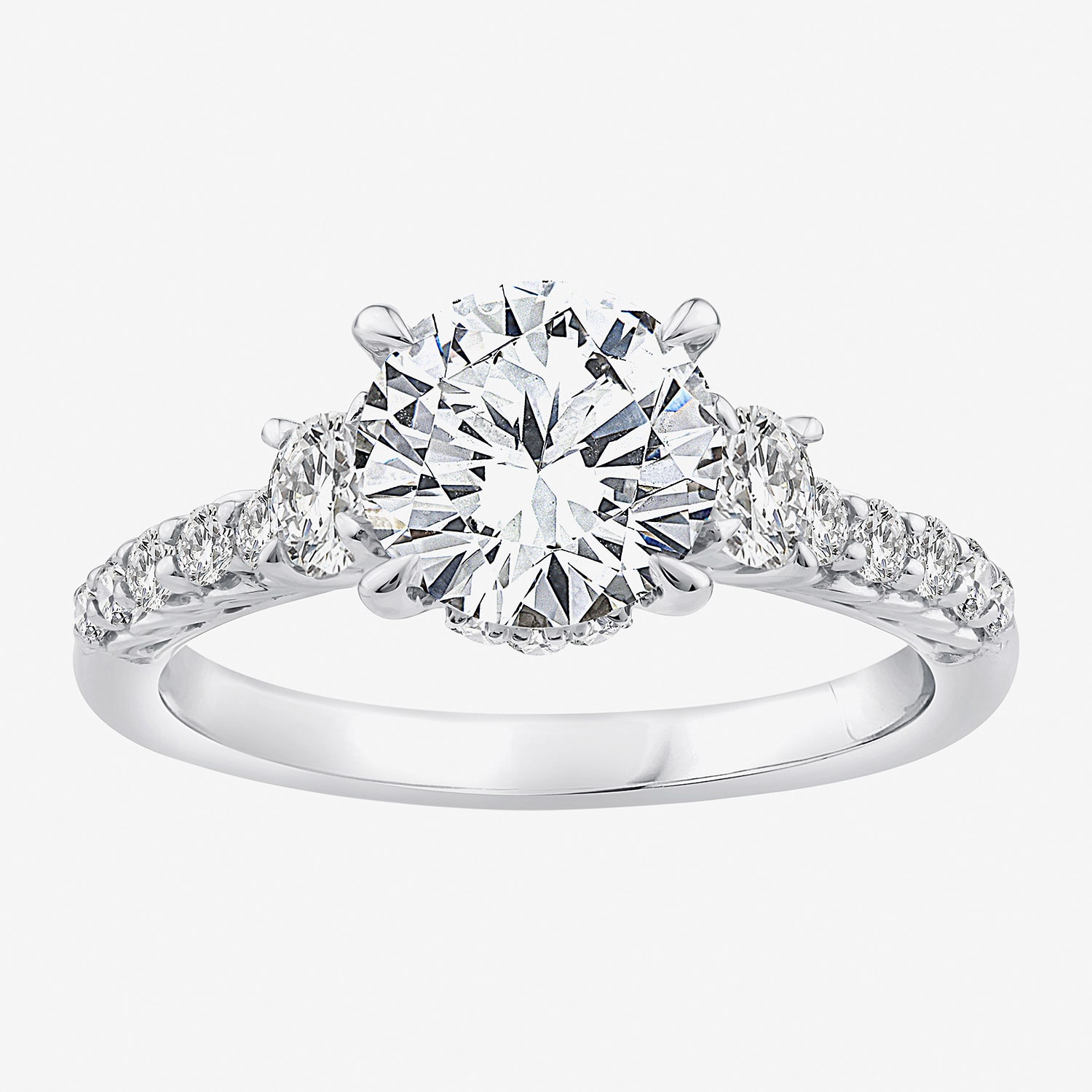 Love Lives Forever (F / Vs2) Womens 2 CT. T.W. Lab Grown White Diamond 14K Gold Round Side Stone -Stone Engagement Ring