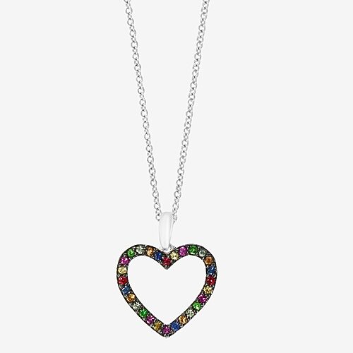 Effy Final Call Limited Quantities! Womens Genuine Multi Color Sapphire Sterling Silver Heart 18 Inch Pendant Neckla In Multiple Colors