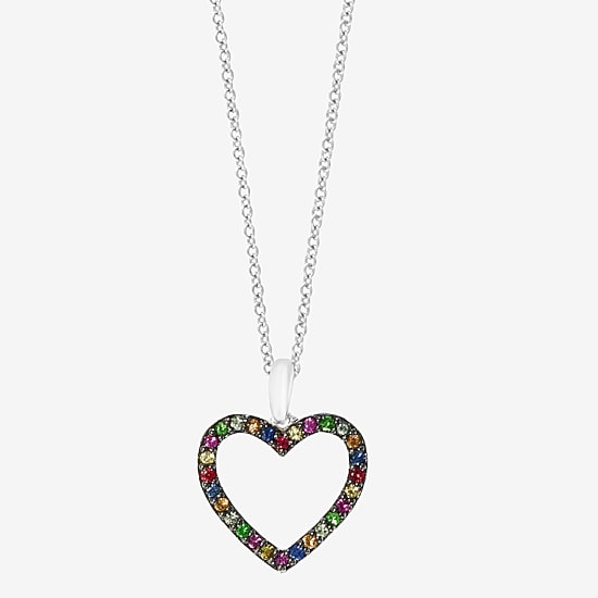 Effy Final Call Limited Quantities! Womens Genuine Multi Color Sapphire Sterling Silver Heart 18 Inch Pendant Necklace