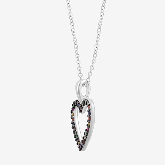 Effy Final Call Limited Quantities! Womens Genuine Multi Color Sapphire Sterling Silver Heart 18 Inch Pendant Necklace