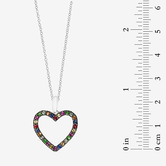 Effy Final Call Limited Quantities! Womens Genuine Multi Color Sapphire Sterling Silver Heart 18 Inch Pendant Necklace