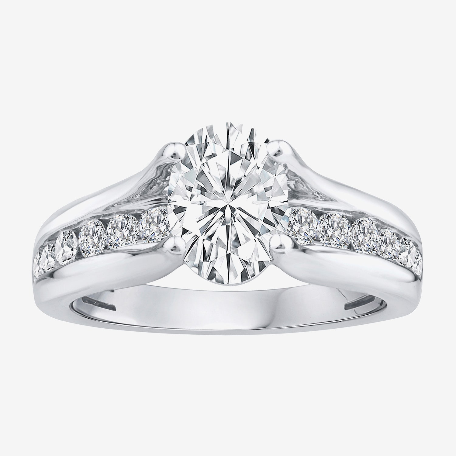 F / Vs2) Womens 2 CT. T.W. Lab Grown White Diamond 14K Gold Oval Side Stone Engagement Ring
